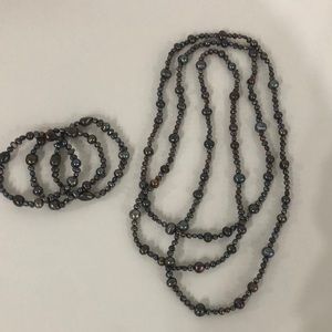 Black fresh water Pearl Necklace and 3 bracelets